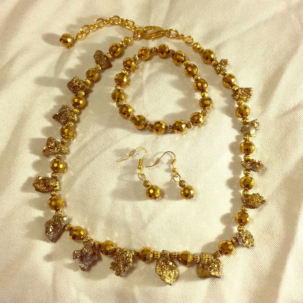 Custom Gold Pyrite Jewelry Set